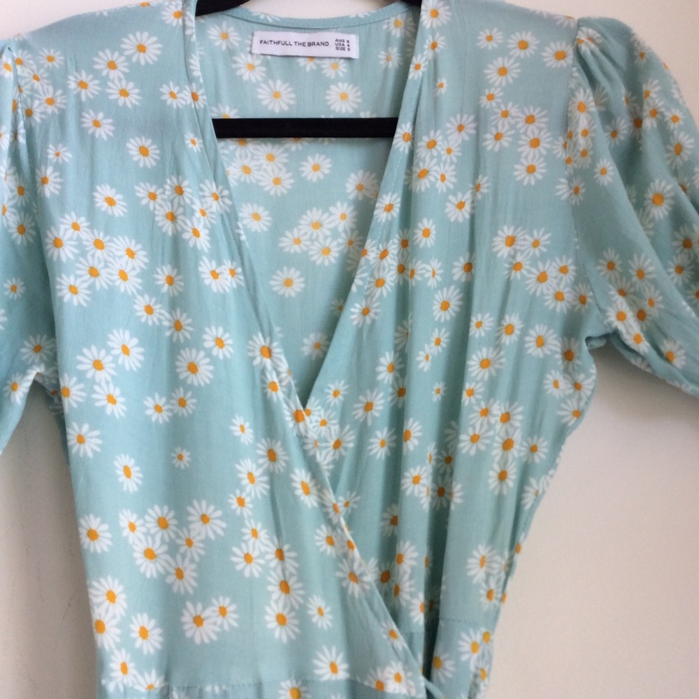 Faithfull the Brand Mint Green Daisy Wrap Mini Dress - Picture 3 of 11